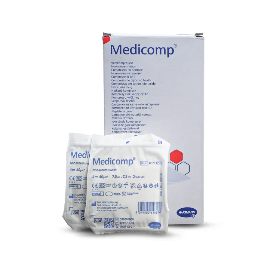 Medicomp - Boîte de 150 compresses stériles non tissées - 5x5 ou 7,5x7,5 - Hartmann