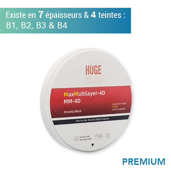 Disque zircone premium MM 4D - Teintes B1, B2, B3 & B4 - 7 épaisseurs - HUGE - ootopfti.com