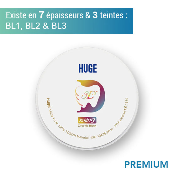 Disque zircone prenium 3D - Teintes D2, D3 & D4 - 7 épaisseurs - HUGE - ootopfti.com