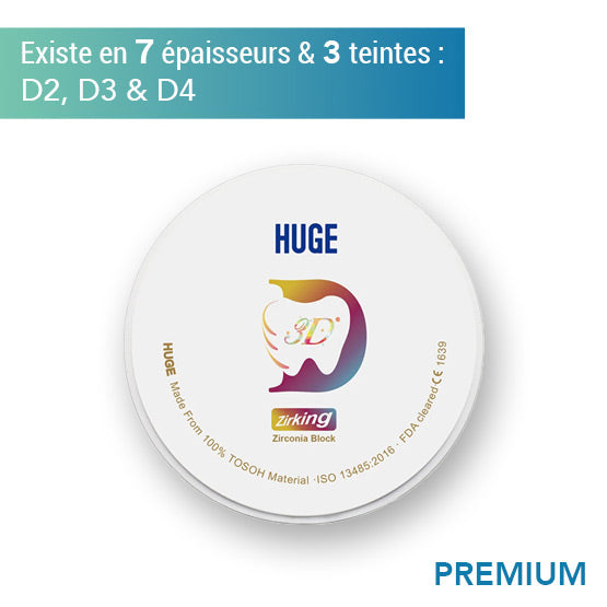 Disque zircone premium 3D - Teintes D2, D3 & D4 - 7 épaisseurs - HUGE - ootopfti.com