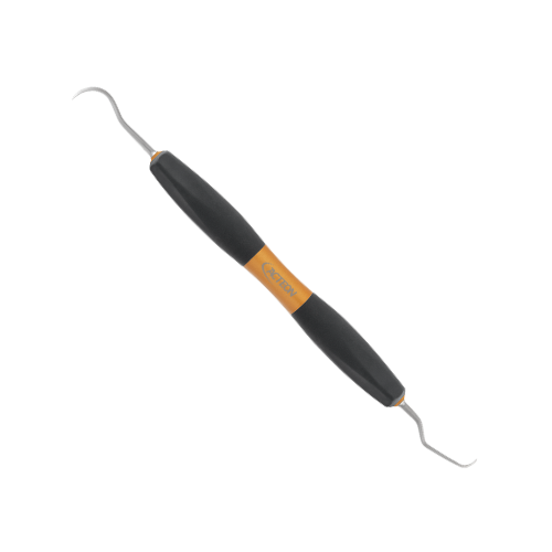 Détartreurs double curette/détartreur H5-L5 de Bliss by ACTEON. Instruments manuel double avec d'un côté une curette universelle Langer 5 et de l'autre côté un détartreur fin, conçu comme une curette de Gracey antérieure, avec deux arêtes tranchantes.