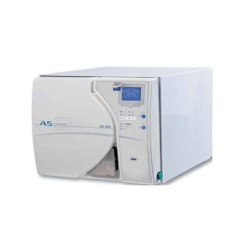 Autoclave de classe B, éco-line, d’une contenance de 22 L et d’une charge utile de 7 kg. Totalement automatique qui porte et maintient la température de la cuve à 80°C pendant la phase de stand-by, c’est à dire entre chaque cycle.