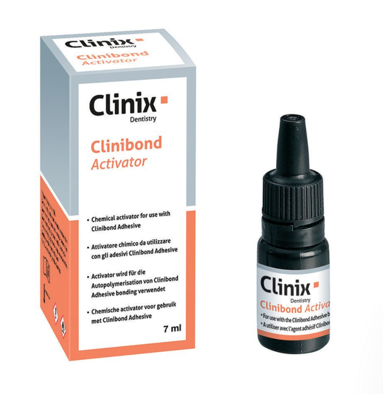 A utiliser pour le scellement adhésif des couronnes, bridges, inlays-onlays, tenons radiculaires dans les zones où la lampe à polymériser ne peut pas accéder. Indications: Clinibond Activator est l'activateur auto à utiliser avec l'agent adhésif Clinibond. Le mélange des 2 composants permet d'obtenir un agent de liaison autopolymérisable. Dispositif médicale de classe lla. Marquage CE0120. Fabricant : CFPM. Le flacon de 7ml