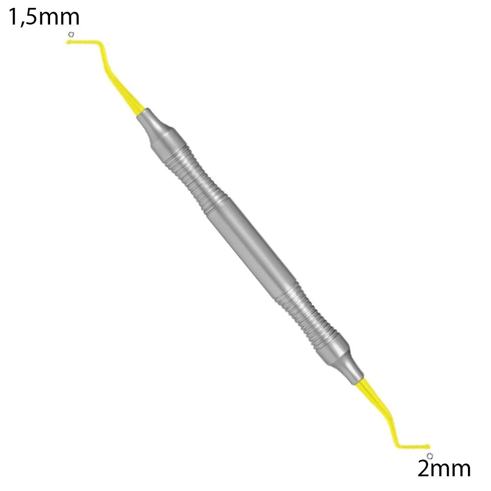 Applicateur de composite 1,5mm/ 2mm TiN Coated . Ce revêtement de nitrure de titane donne une excellente longévité à cet instrument en le rendant très dur et le protégeant de la corrosion. Stérilisable et désinfectable.