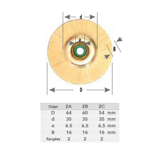 Roues de polissage - Ø 54, 60 ou 64 mm x 35 mm - 2 rangées - DIAN FONG - Dental Coop