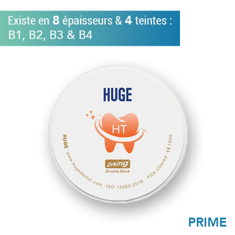 Disque de zircone prime à haute translucidité (HT) - Teintes B1, B2, B3 & B4 - 7 épaisseurs - HUGE - ootopfti.com