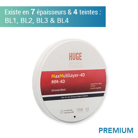 Disque zircone premium MM 4D - Teintes BL1, BL2, BL3 & BL4 - 7 épaisseurs - HUGE - ootopfti.com
