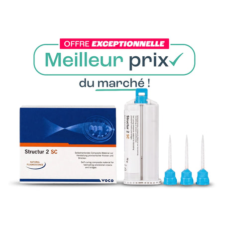 VOCO Structur 2 SC prix promo. Fabrication de couronnes, bridges, inlays, onlays et provisoires très esthétiques - 1 cartouche 75g et 10 embouts mélangeurs. Disponible en plusieurs teintes - Meilleur prix du marché - ootopfti.com