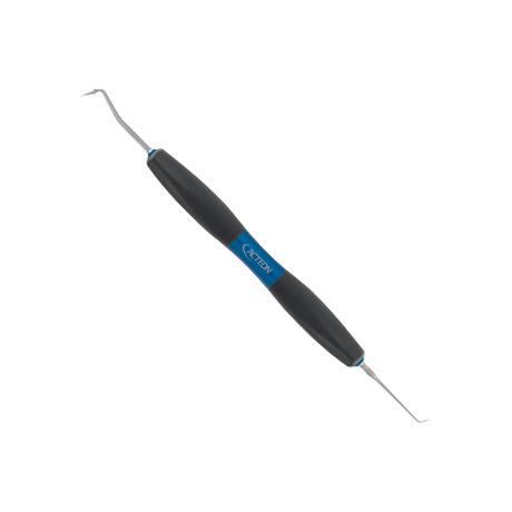 Instrument à sculpter L 4mm / 5,4mm de Bliss by ACTEON. Instrument à sculpter double face avec une sonde courte pour sculpter des sillons et un cône pour sculpter le contour. Sonde : L 4 mm Cône : L 5,4 mm  L'ergonomie et les performances de la partie travaillante permettent un geste maîtrisé et ferme et visent à réduire la fatigue des mains et des poignets. Conçus pour placer et modeler le composite.