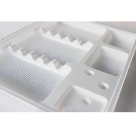 Plateaux jetables médicaux en plastique rigide type 2 – 190 x 148 mm – lot de 400 – blancs ou translucides – usage unique en cabinet dentaire