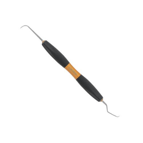 Instrument double curette/détartreur N128-L5 Mini de Bliss by ACTEON. Instruments manuels doubles avec une curette Langer 5 universelle d'un côté et de l'autre un détartreur faucille fin Nebraska 128.