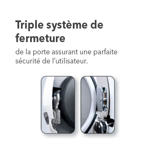 A5 HYGENE SD est un autoclave de dernière génération très silencieux (< 70db) conçu pour stériliser les charges de type B.  A5 HYGENE SD s’appuie sur des composants allemands de très grande fiabilité, des électrovannes parker, et une pompe à vide Thomas. Les caractéristiques techniques principales sont : Porte triple sécurité. Plus de 5.000 kg de pression sur la porte de l’autoclave pendant la durée du cycle de stérilisation.