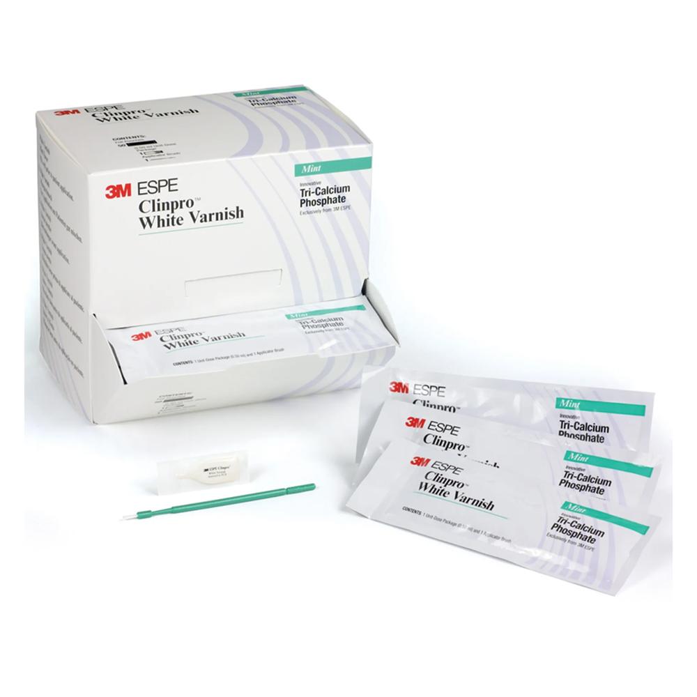 Vernis incolore à forte teneur d'ions fluorures pour le traitement de l'hypersensibilité dentaire, adapté à une utilisation sur la dentine et l'émail. Goût menthe.  DM Classe IIA. Organisme notifié : 0123 Fabricant : 3M Deutschland GmbH, Allemagne.  La boîte de 50 x 0,5 ml. ootopfti.com