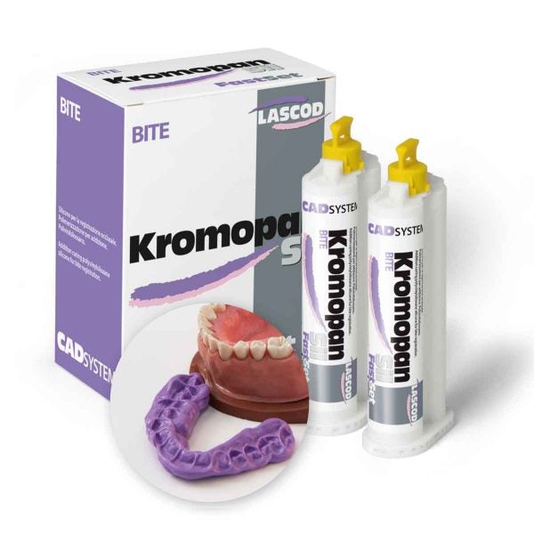 Silicone par addition (PVS), spécifique pour les enregistrements occlusaux orthodontiques, les clés d’enregistrement pour les évaluations gnathologiques, les clés d’enregistrements intermaxillaires de centrisme, de protusion ou de latéralité, les enregistrements pour les évaluations diagnostiques des désordres crânio-mandibulaires, qui requièrent aussi une lecture ultérieure avec des systèmes CAD optique/laser/tactile.