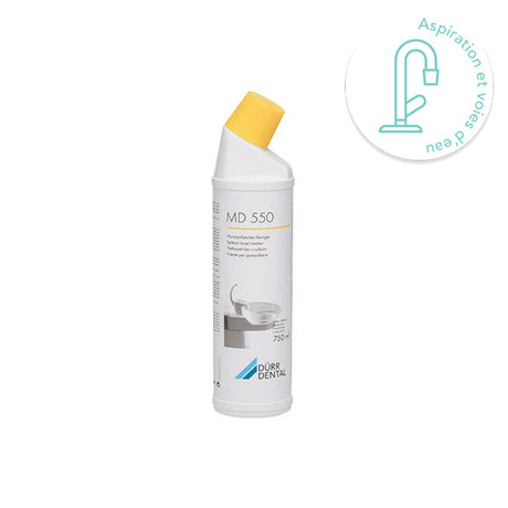 MD 550 Dürr Dental – Nettoyant intensif prêt à l’emploi pour crachoirs dentaires. Formule non moussante, élimine dépôts et salissures sans rinçage. Flacon 750 ml - ootopfti.com