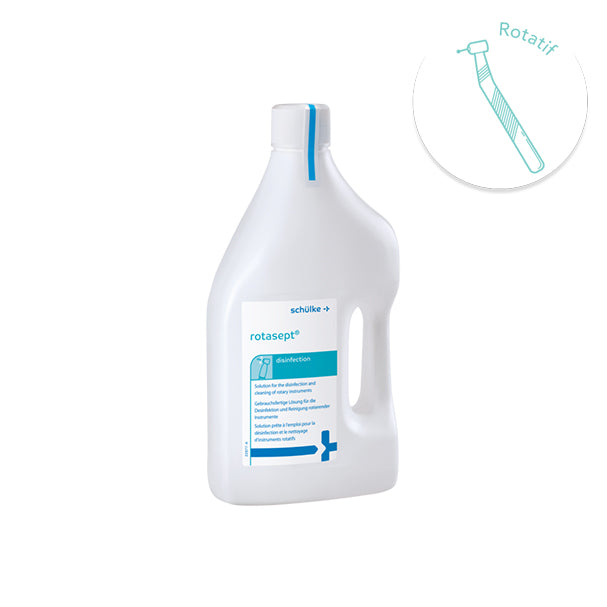 Rotasept – Solution prête à l’emploi pour désinfection rapide des fraises rotatives. Sans aldéhyde, sans rinçage, biodégradable. Flacon 2 L ou bidon 5 L - ootopfti.com