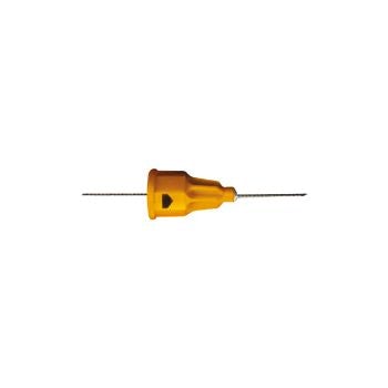 Stérilisées à l'oxyde d'éthylène, conformes à la Pharmacopée Française. Acier inoxydable. Indicateur de biseau.  Dispositif médical de classe lla. Marquage CE0120. Fabricant : CFPM