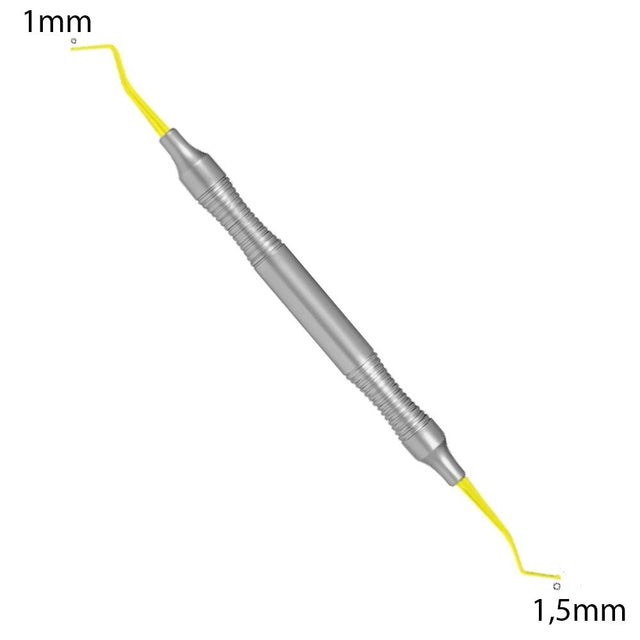 Applicateur de composite 1mm/ 1,5mm TiN Coated . Ce revêtement de nitrure de titane donne une excellente longévité à cet instrument en le rendant très dur et le protégeant de la corrosion.  Stérilisable et désinfectable.