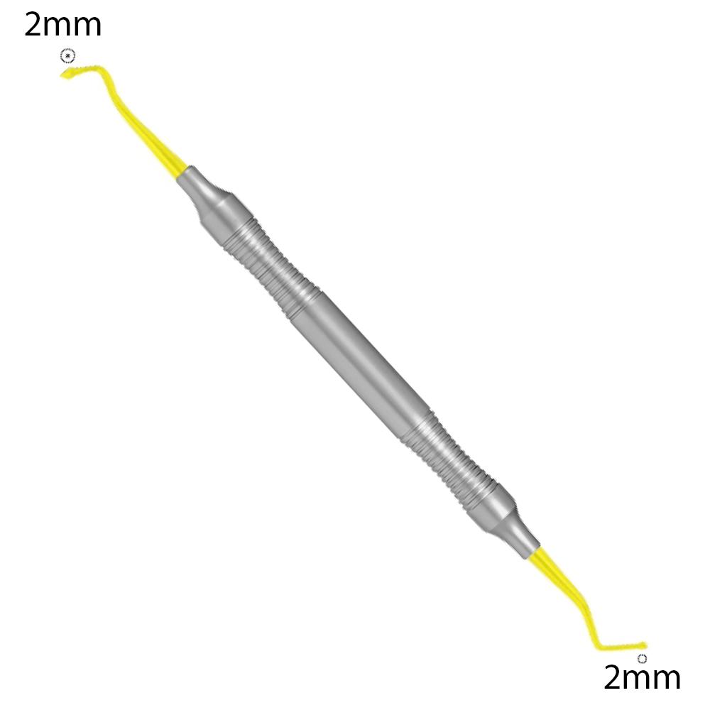 Applicateur de composite 2mm/ 2mm TiN Coated. Ce revêtement de nitrure de titane donne une excellente longévité à cet instrument en le rendant très dur et le protégeant de la corrosion.  Stérilisable et désinfectable.