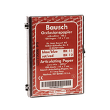 Papier d'occlusion Arti-Check micromince 40µ de BAUSCH.  Colorant sur les 2 faces. Des microcapsules éclatent à la pression. Marquage très précis et sélectif. Sans aucune bavure.  Couleurs disponibles : bleu, rouge, pour différencier les points de contact centrés et excentrés.  Présentation en boîte de 100 feuilles.