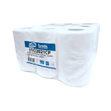 Bobine blanche de type Sopalin : 200 feuilles essuie-mains, 2 plis collés.  19,4x25cm, diamètre  Ø 13cm  Par 9 Bobines avec possibilité de DÉVIDAGE CENTRAL