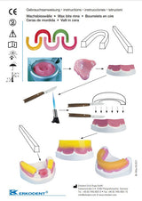 Bourrelets en cire courbés, moyens, rouge-opaque ou cire de surélévation.  Bourrelets en cire, préformés et droits avec gorge de positionnement sur la crête ce qui permet une fixation aisée. Disponible en trois duretés, quatre couleurs, préformés pour les prothèses complètes, droits pour les prothèses partielles. Les bourrelets en cire sont livrables avec ou sans oxyde. Ceux avec oxyde ont des couleurs très opaques ce qui facilite considérablement le jugement optique.