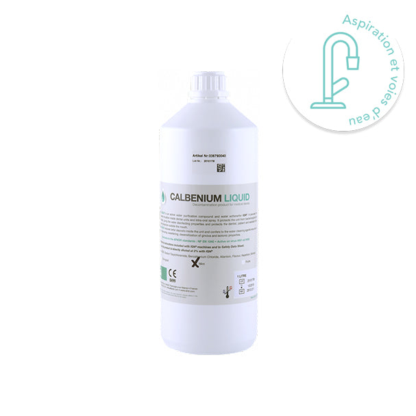Calbenium liquide 1L : solution désinfectante pour circuits d’eau dentaires. Élimine germes et tartre. Compatible IGN 500. Effet nettoyant, aromatisé et désensibilisant - ootopfti.com