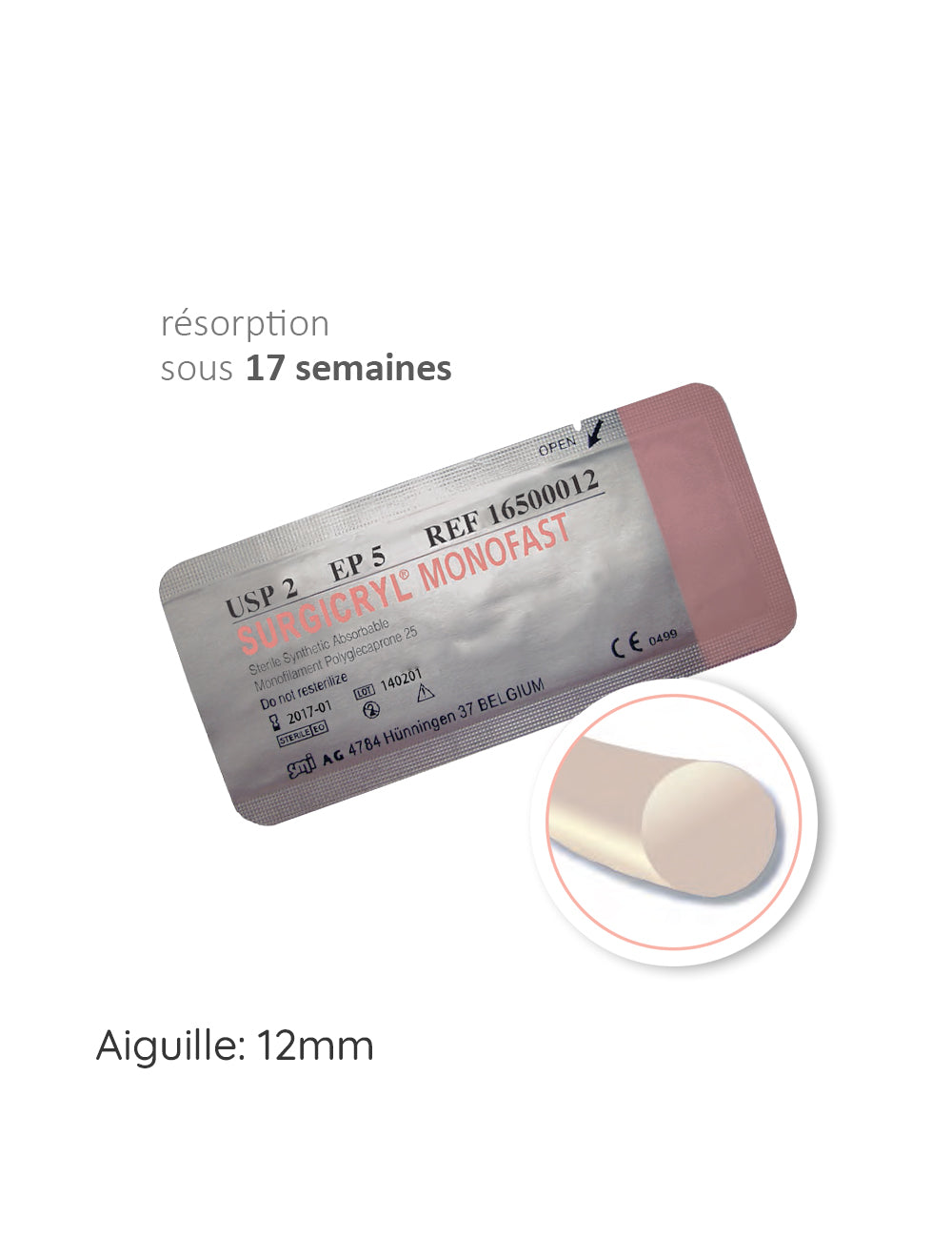 SURGICRYL MONOFAST™ hilo de sutura con aguja de 12 mm Hilo: Ø 6/0 - SMI