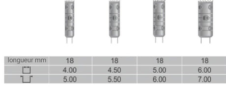 Kit 4 trépans avec son support. Profondeur totale 18 mm - ootopfti.com
